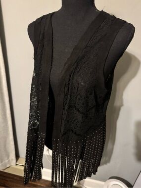 Vocal Black Lace & Fringe Vest